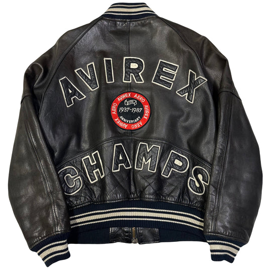 Avirex Champs Leather Bomber Jacket In Black ( S )