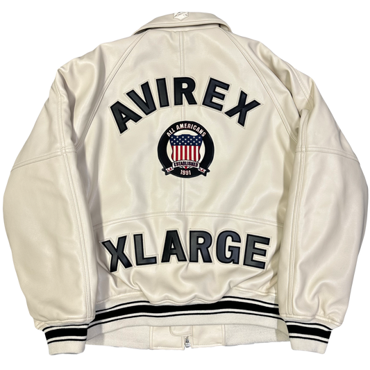 Avirex X XLARGE Icon Leather Jacket In Beige ( L )