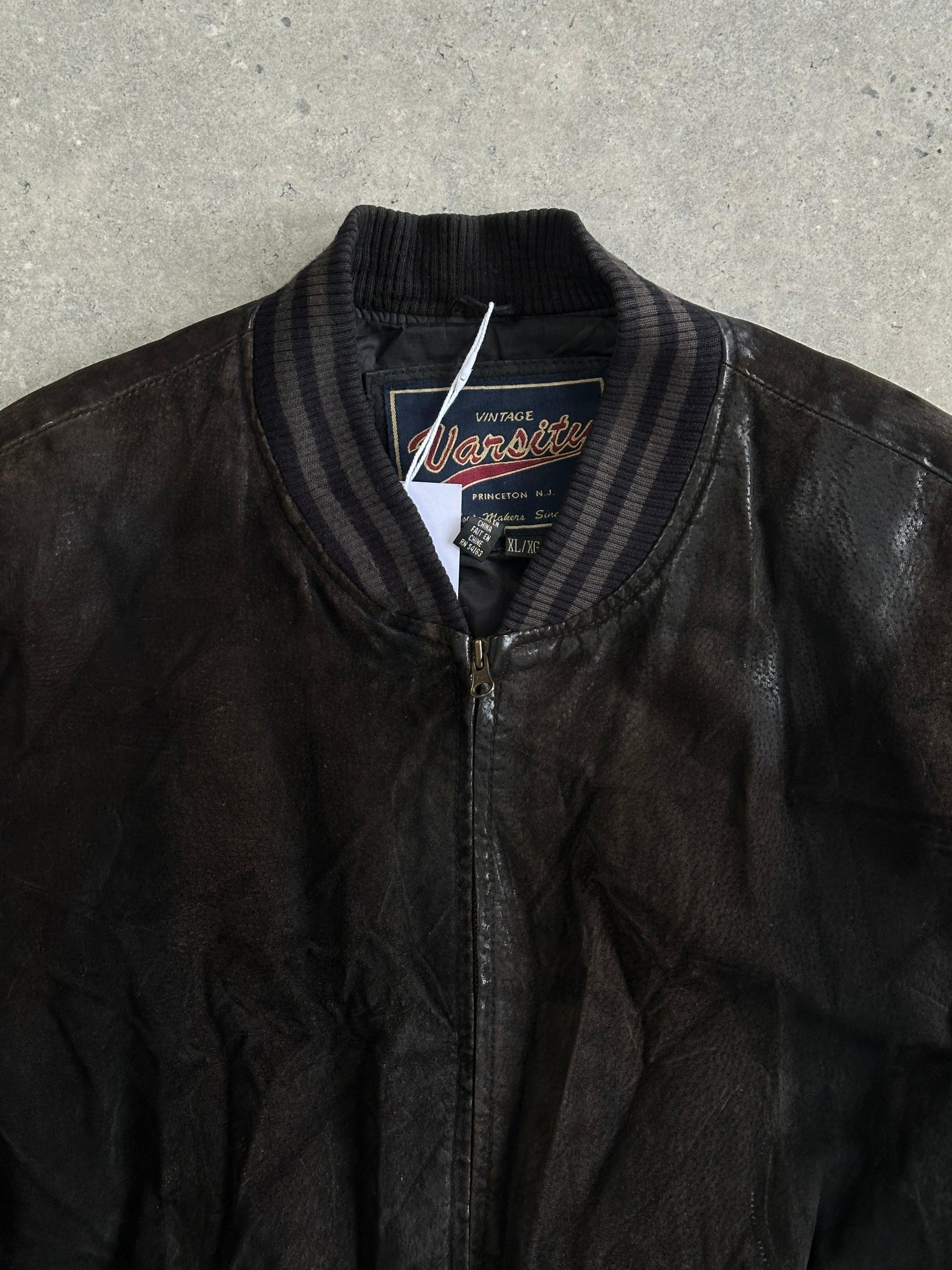 Vintage Varsity Nubuck Leather Jacket - XL - Known Source