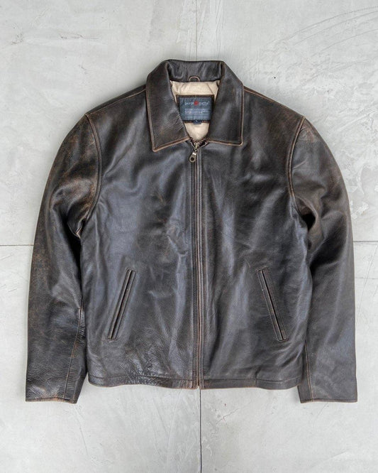 90'S MINIMAL LEATHER JACKET - L - Known Source