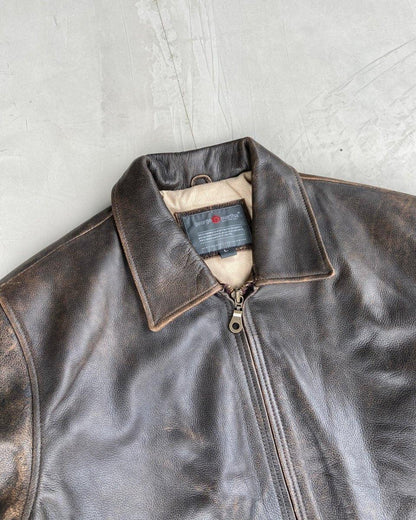 90'S MINIMAL LEATHER JACKET - L - Known Source