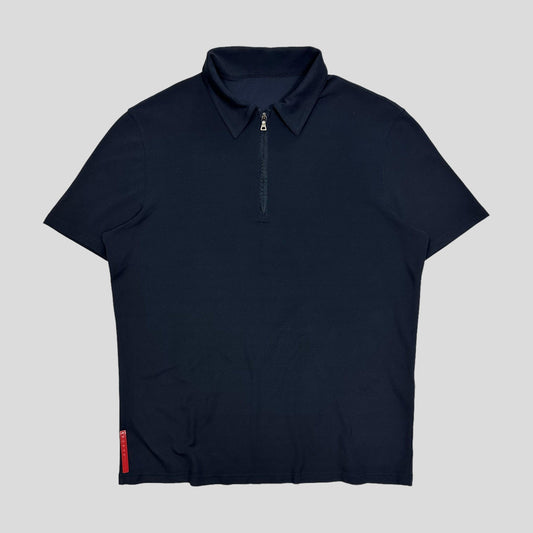 Prada Sport 00’s Navy Nylon Zip Polo Shirt - M/L - Known Source