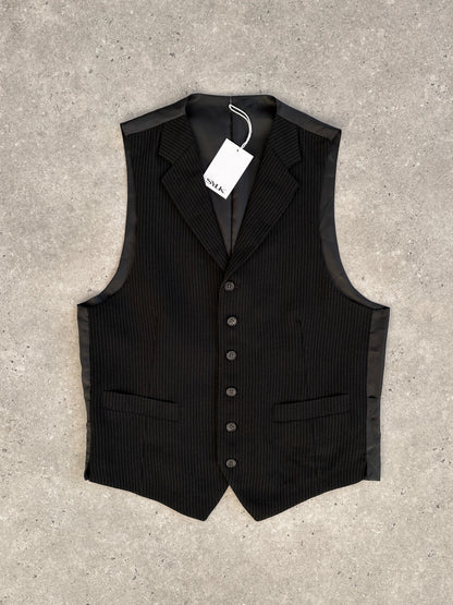 Vintage Wool Pinstripe Collared Waistcoat - L - Known Source