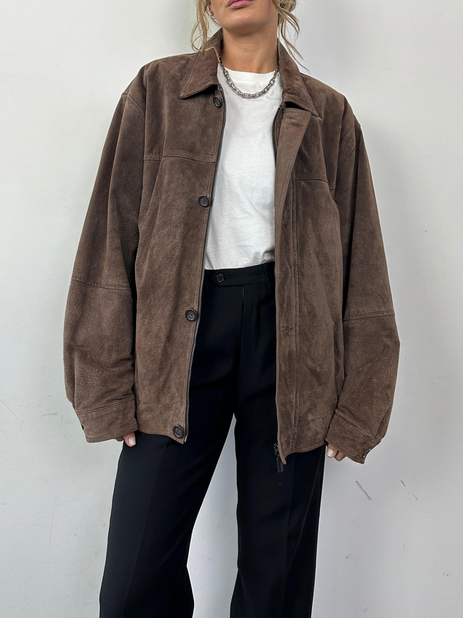 Vintage Suede Leather Bomber Jacket - L - Known Source