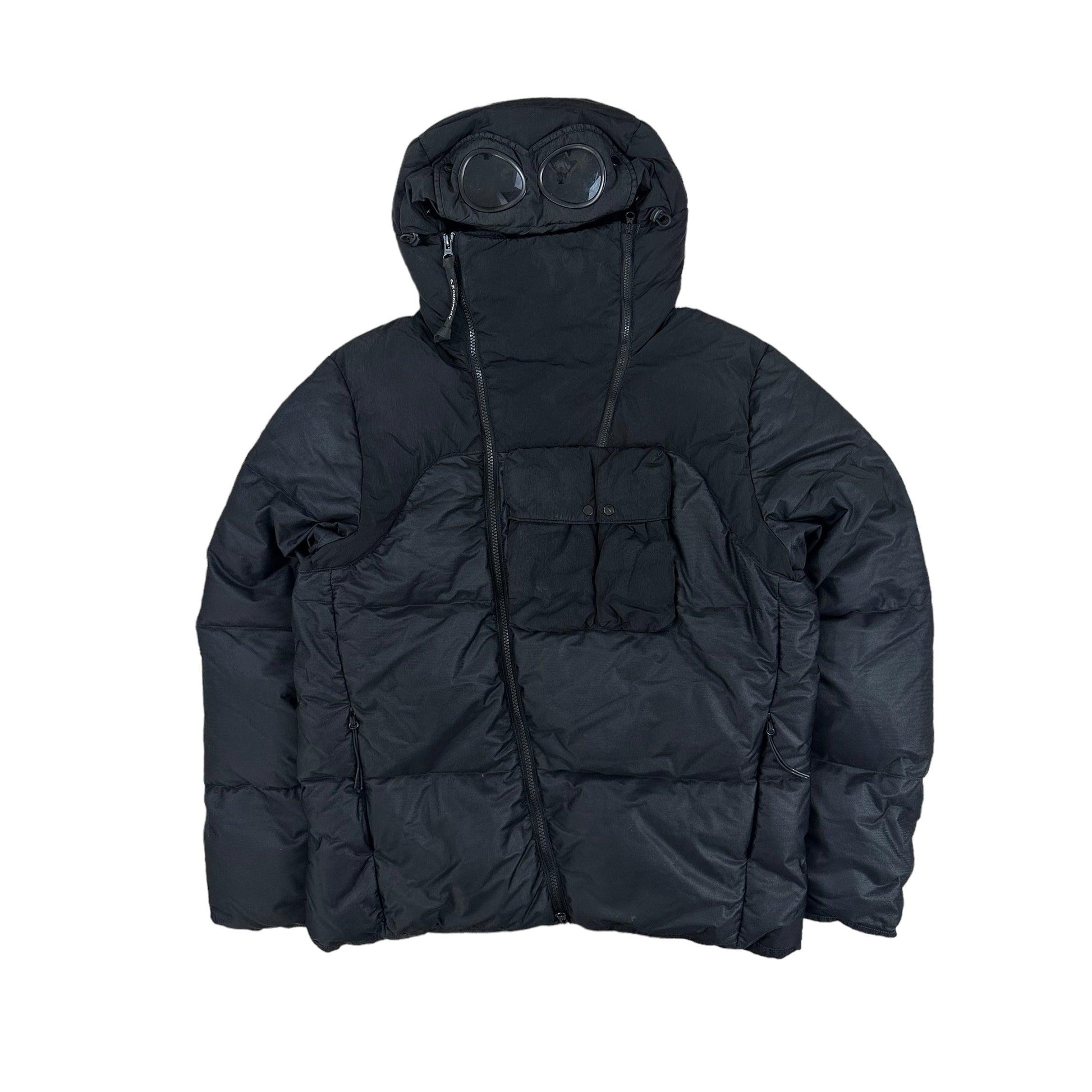 CP Company Goggle Hood Bi-Mesh Zip Up Puffer Jacket with Asymmetrical Zip - Known Source