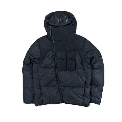 CP Company Goggle Hood Bi-Mesh Zip Up Puffer Jacket with Asymmetrical Zip - Known Source