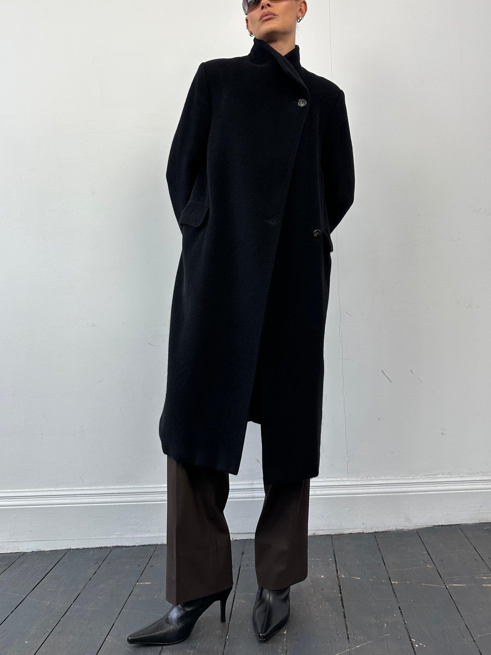 Max Mara Wool Cashmere Minimal High Neck Coat - M - Known Source