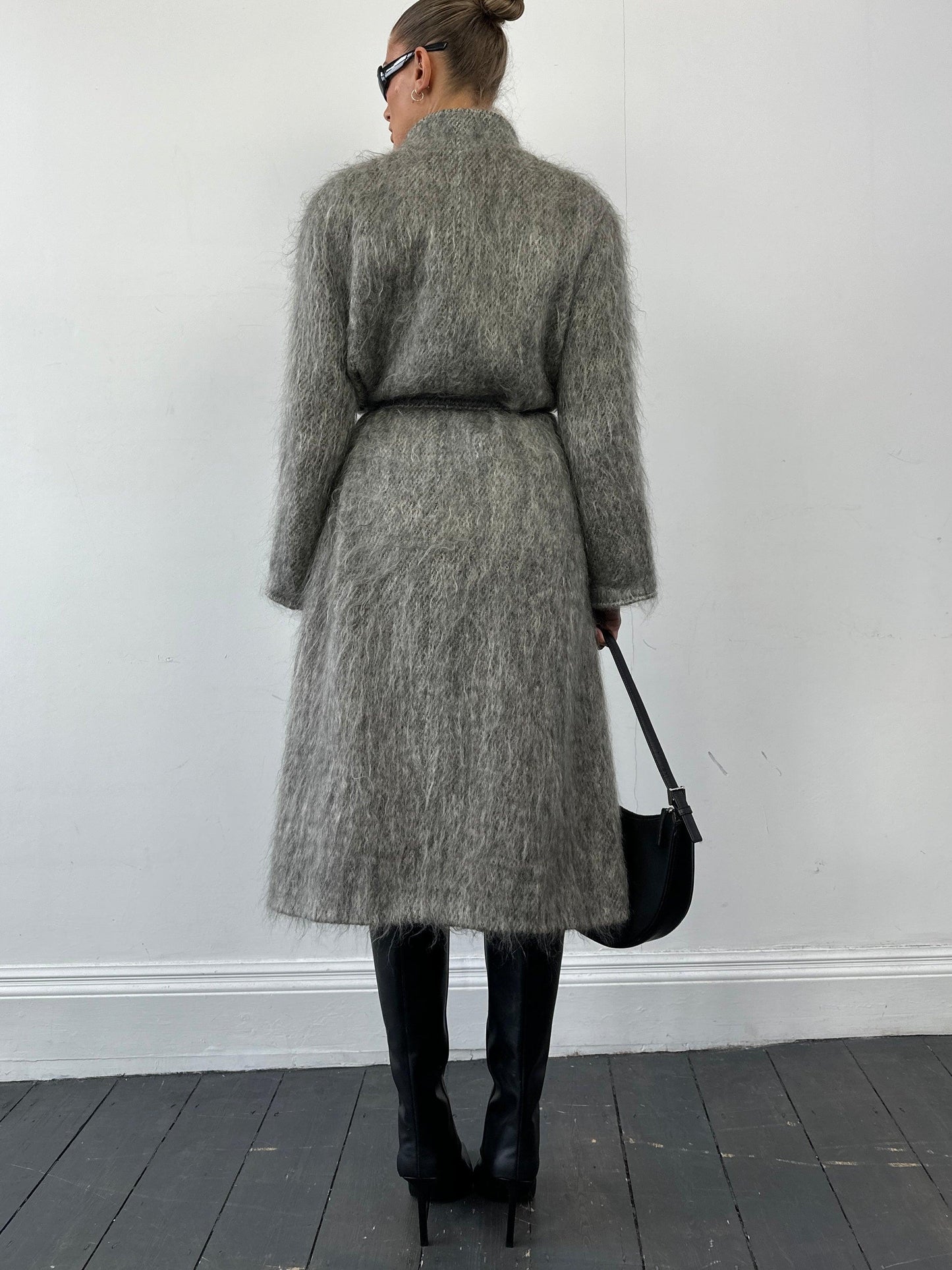 Jaeger Mohair Wool Fuzzy Belted Coat - L - Known Source