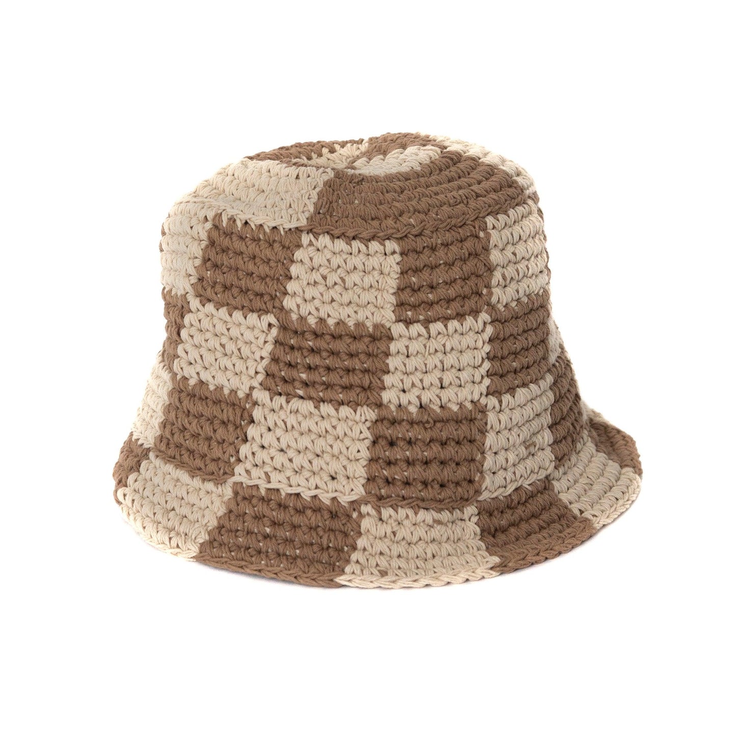 Checkerboard Crochet Brown Bucket Hat - Known Source