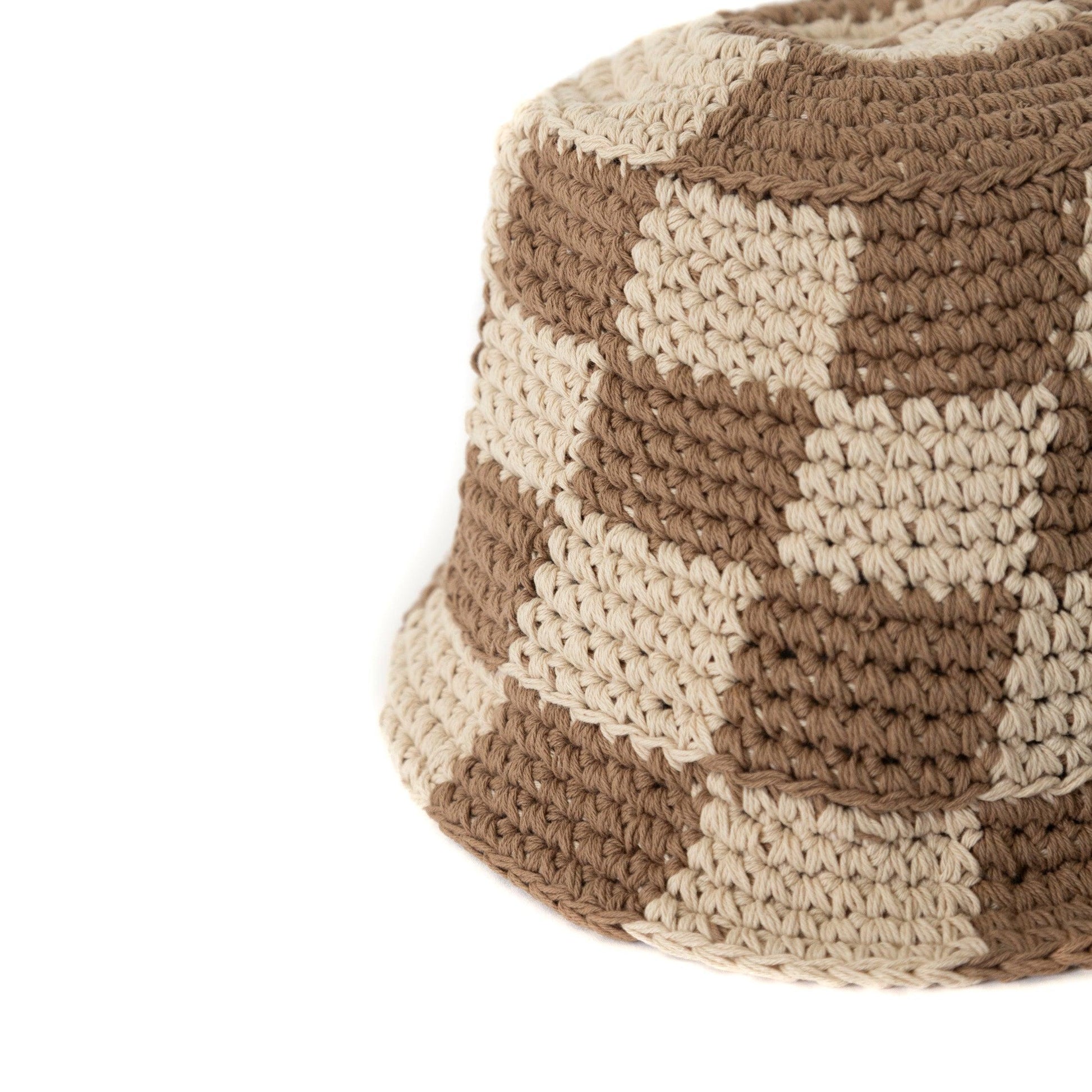 Checkerboard Crochet Brown Bucket Hat - Known Source