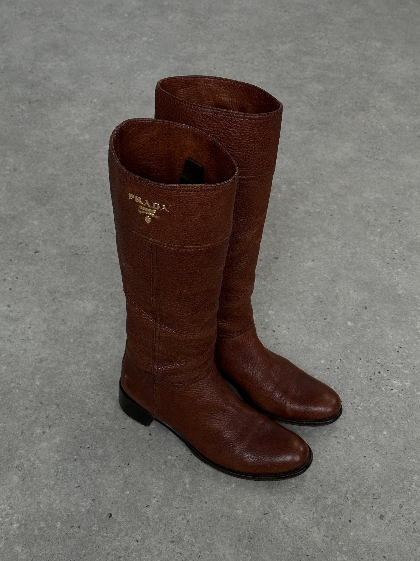 Prada Leather Knee Logo Boots - UK 4 / EUR 37 - Known Source