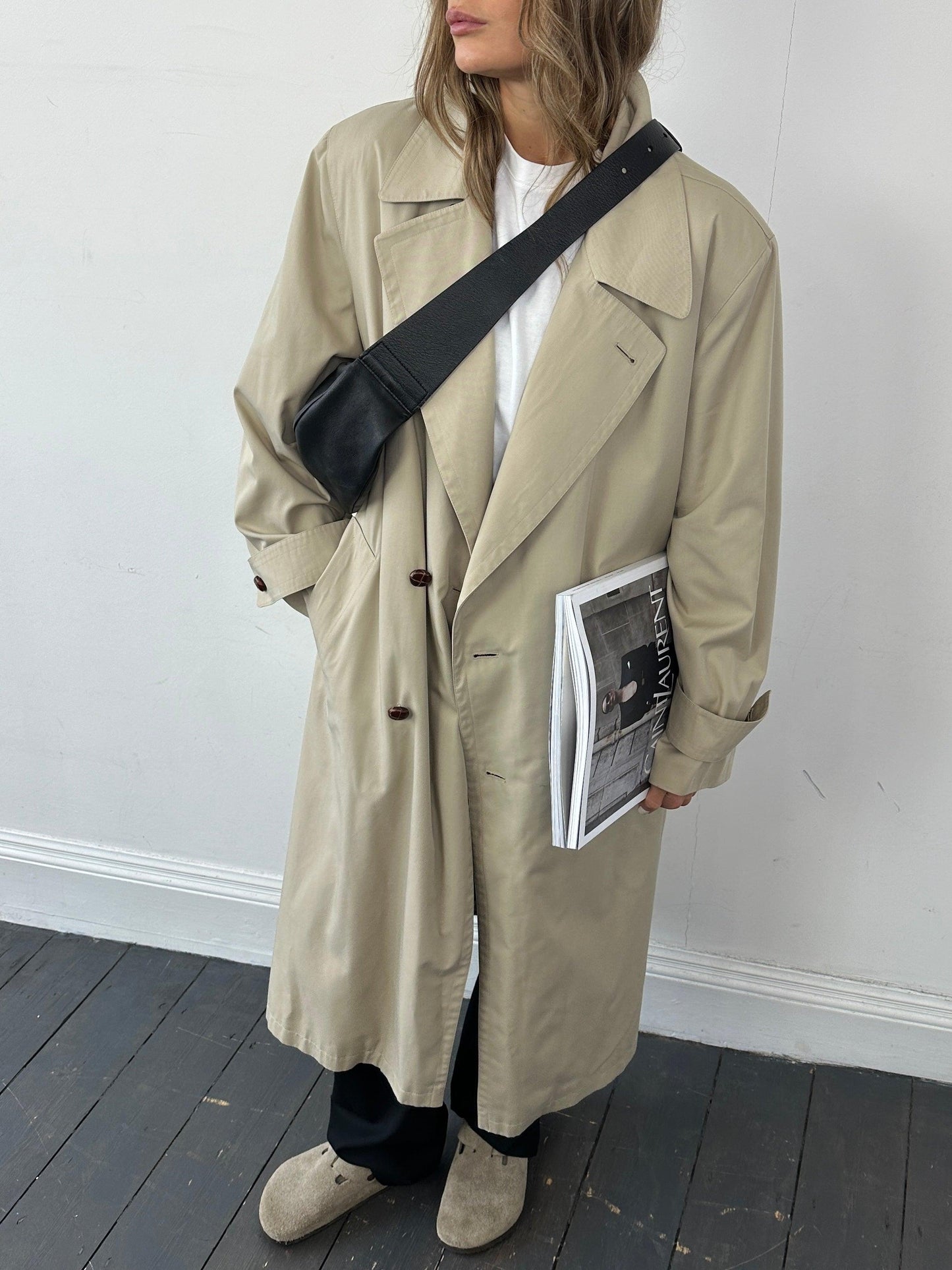 Italian Vintage Cotton Double Breasted Belted Trench Coat - XL - Known Source