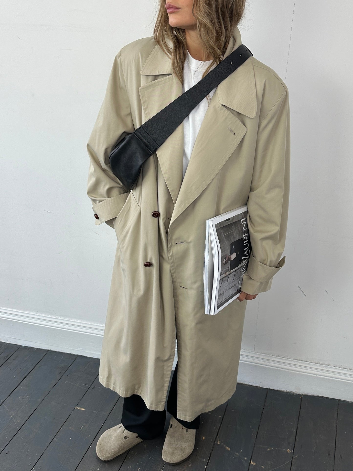 Italian Vintage Cotton Double Breasted Belted Trench Coat - XL