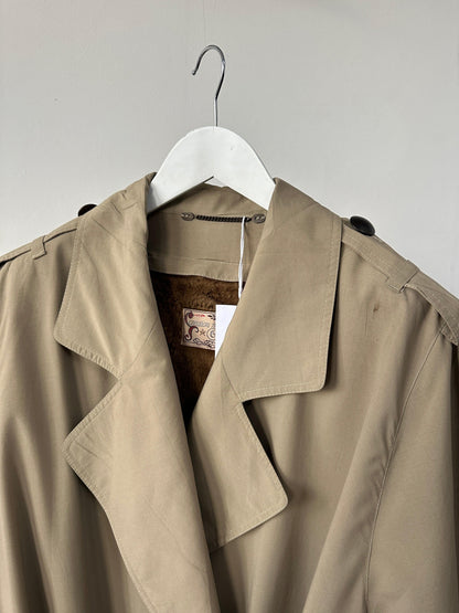Vintage Removable Fur Lined Double Breasted Belted Trench Coat - XL - Known Source