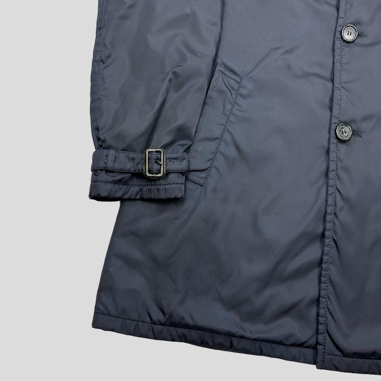 Prada Milano 2012 Mainline Nylon Navy Padded Trench Coat - XL - Known Source