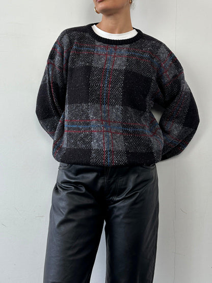 Vintage Lambswool Check Knitted Jumper - M - Known Source