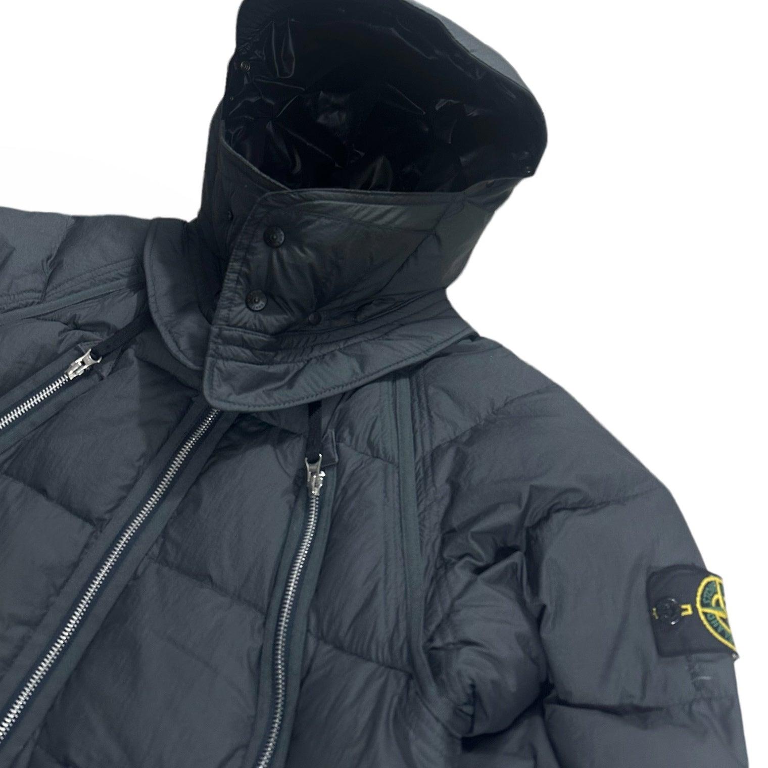 Stone Island Asymmetrical Zip Nylon Tela Down Jacket with Mesh Badge from A/W 2010 - Known Source