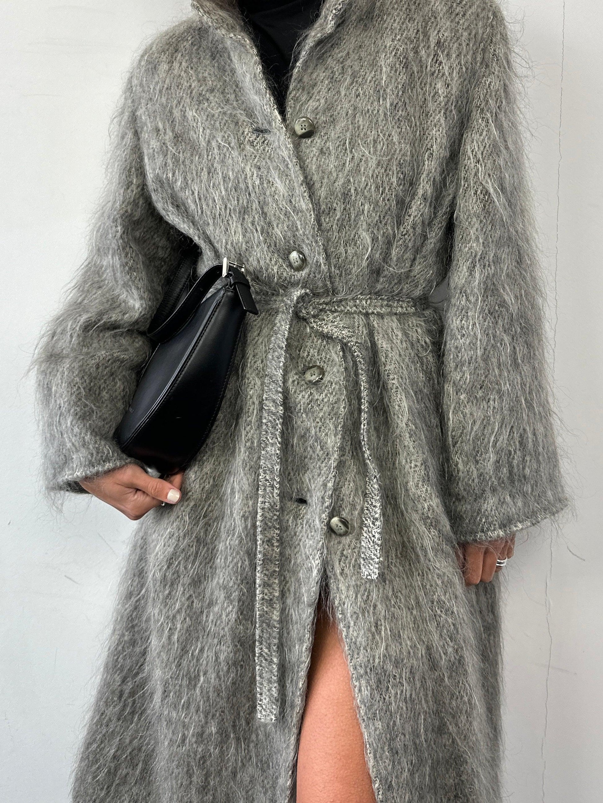 Jaeger Mohair Wool Fuzzy Belted Coat - L - Known Source