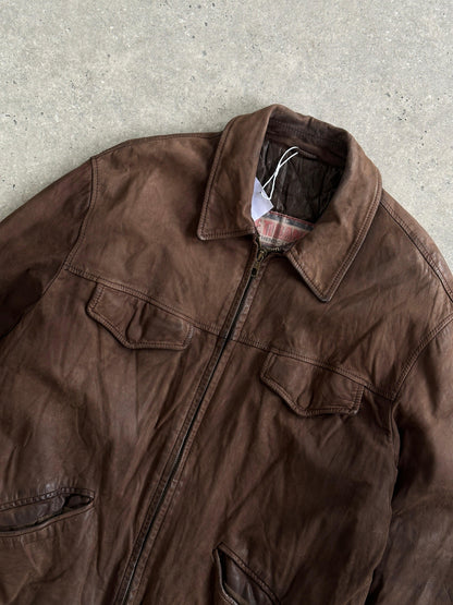Italian Vintage Zip Up Nubuck Leather Jacket - L - Known Source