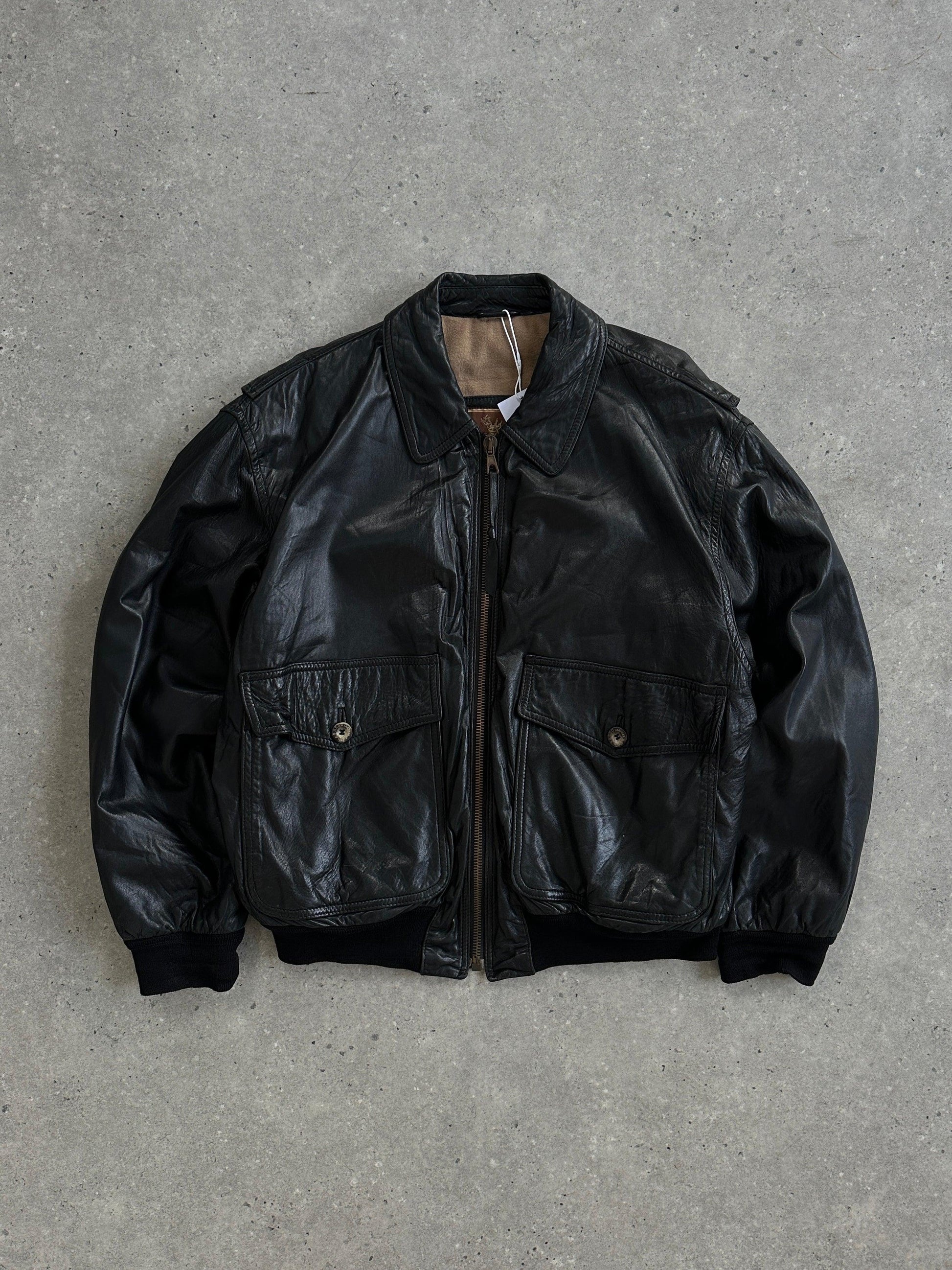 Vintage Leather Bomber Jacket - L - Known Source