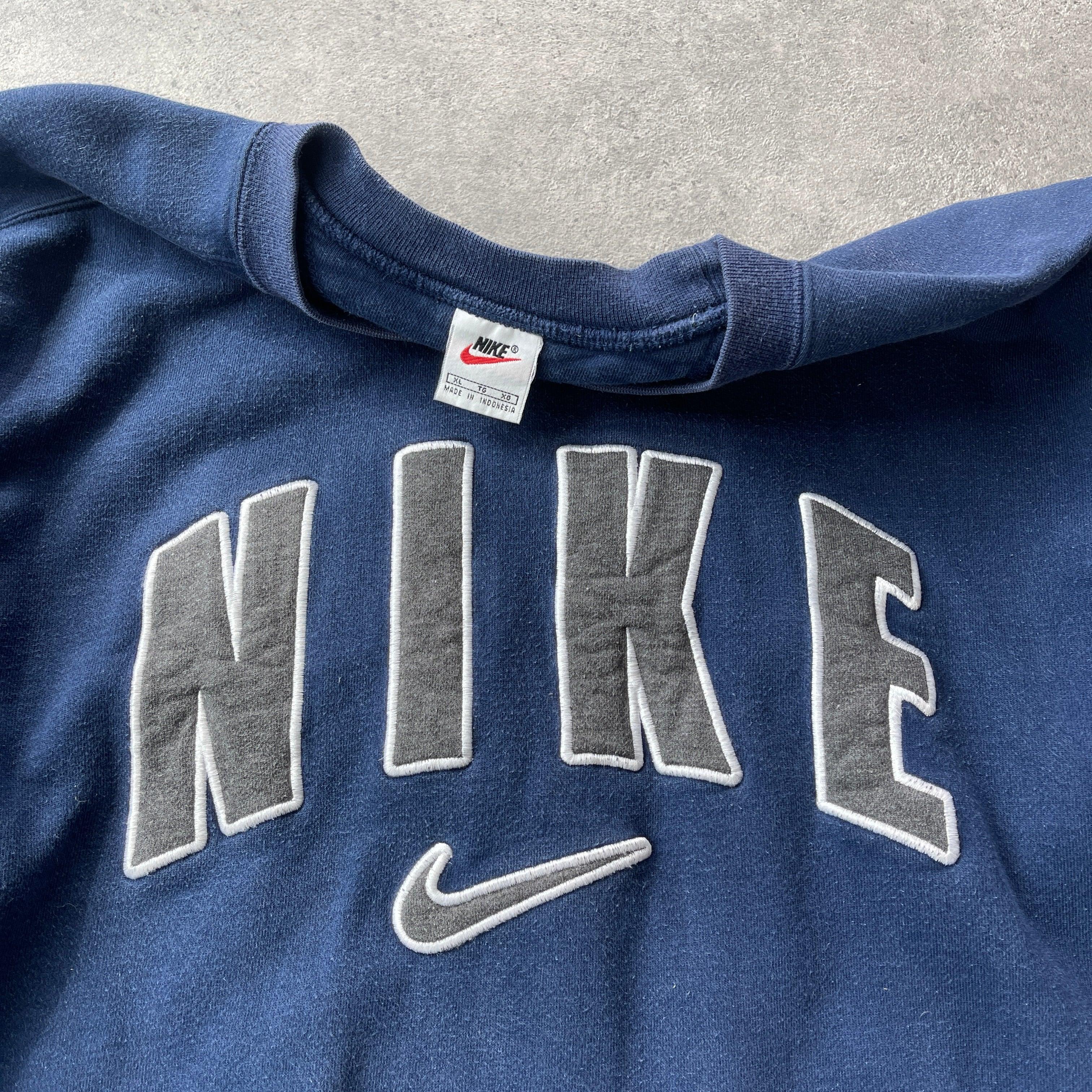 Nike Air Sweater 90's Vintage Gray Tag Mock Neck hot Sewn Logo Pullover Jumper Sweatshirt UsA Made S/M