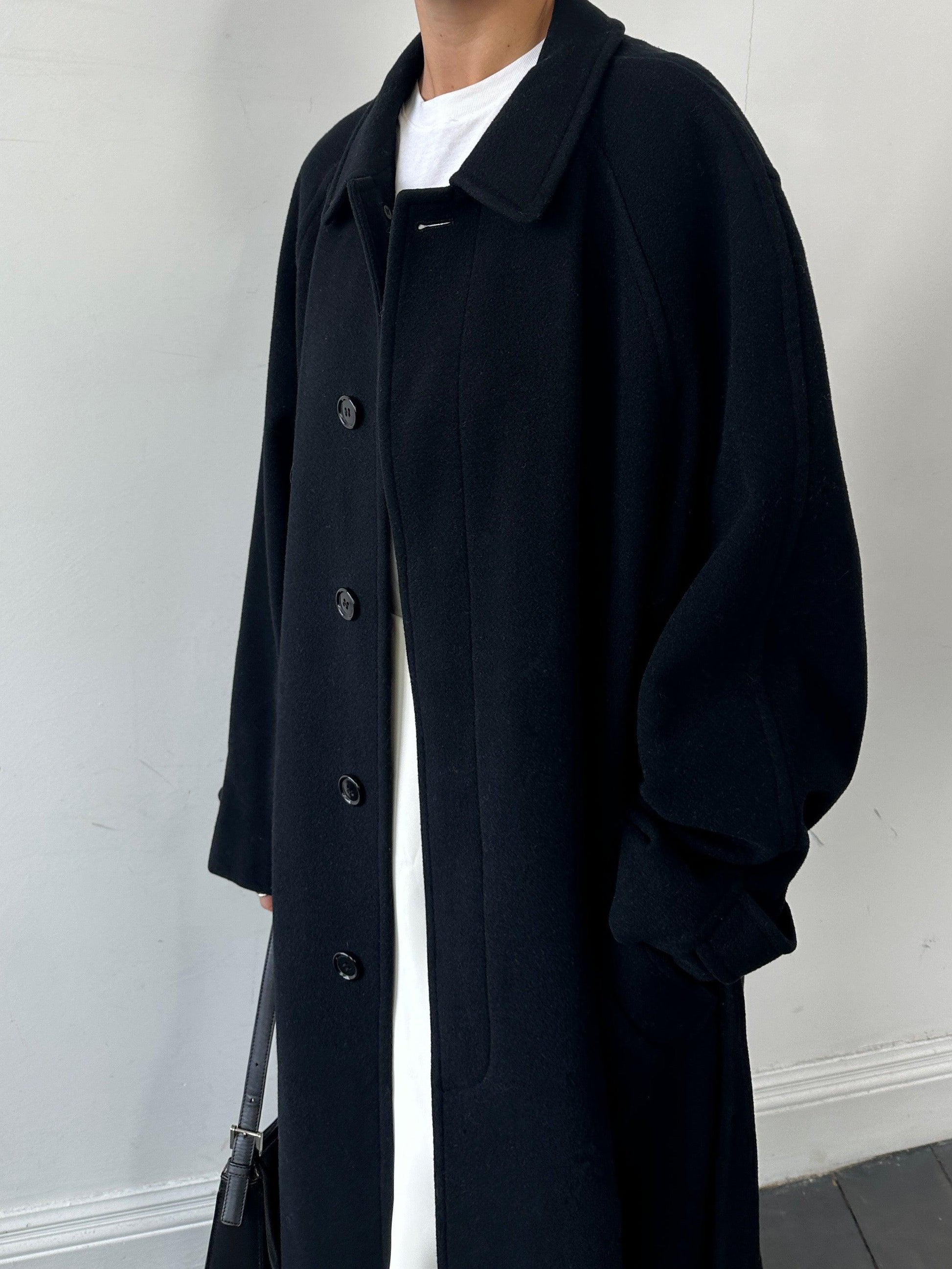 Vintage Wool Cashmere Concealed Placket Belted Coat - XL - Known Source