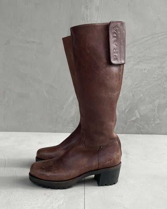 PRADA 00S LEATHER HEELED RIDDING BOOTS - EU 37 / UK 4 - Known Source