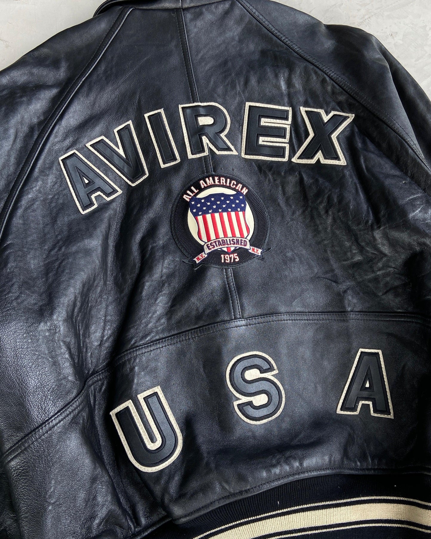 AVIREX USA 90'S VARSITY LEATHER JACKET - XL - Known Source