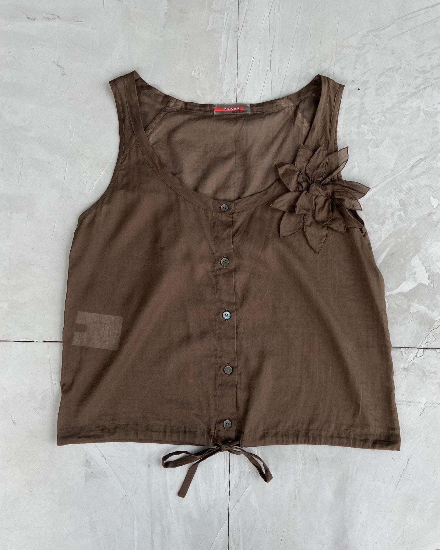 PRADA 90'S SHEER COTTON FLOWER VEST TOP - S/M - Known Source