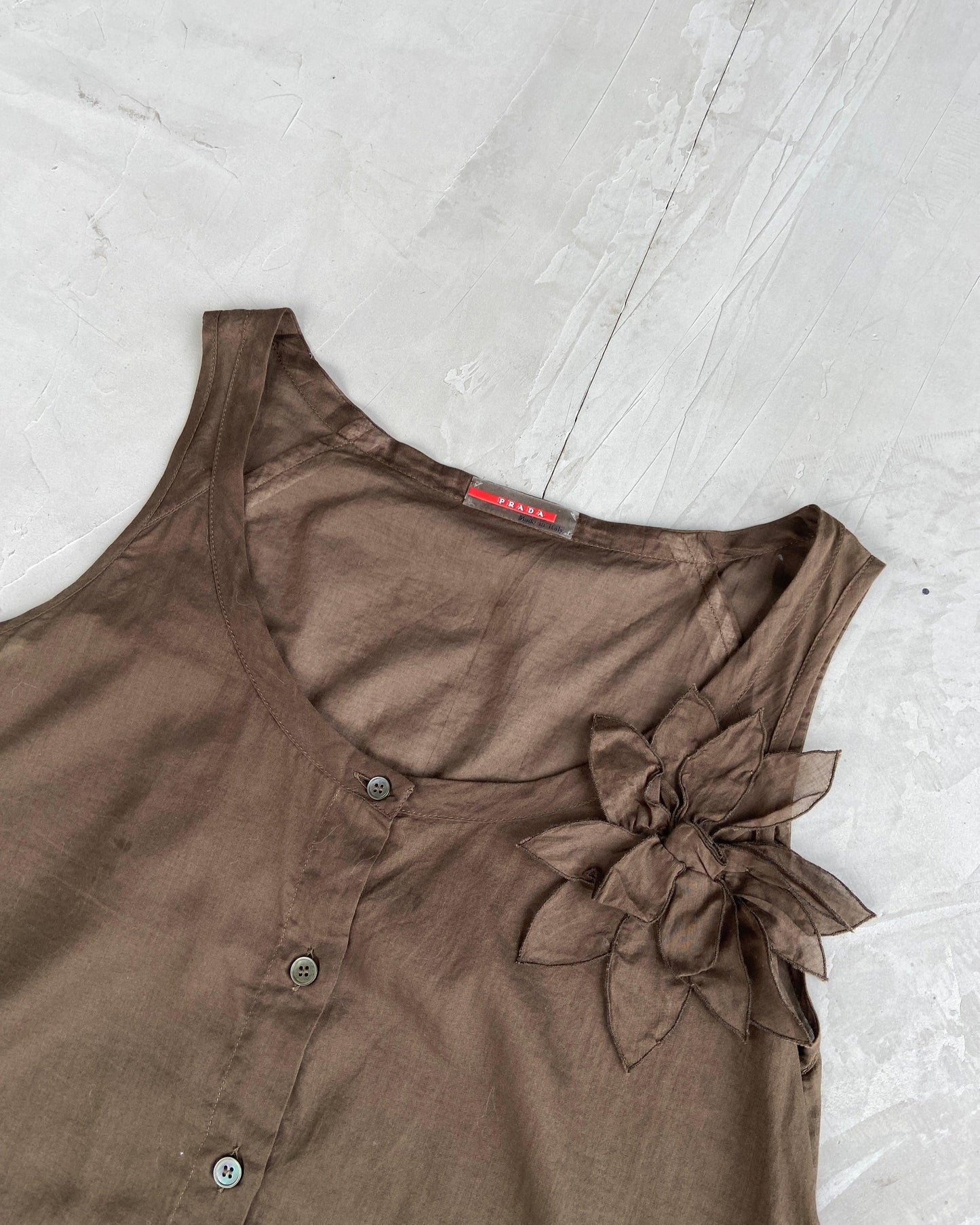 PRADA 90'S SHEER COTTON FLOWER VEST TOP - S/M - Known Source