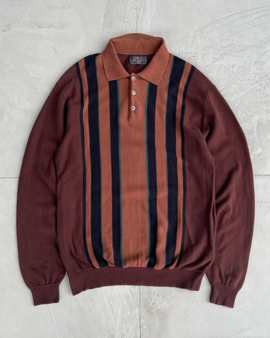 BEAMS JAPAN STRIPED LONG SLEEVE POLO TOP - L - Known Source