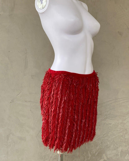 ROBERTO CAVALLI RUFFLED RED MINI SKIRT - S - Known Source