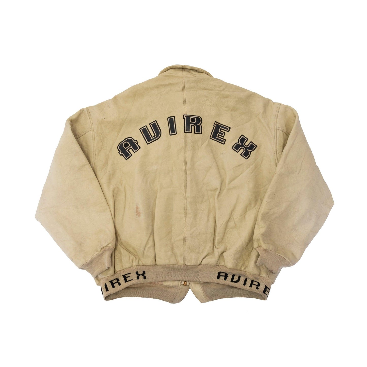 Avirex Cream Spell Out Varsity Leather Jacket - Known Source