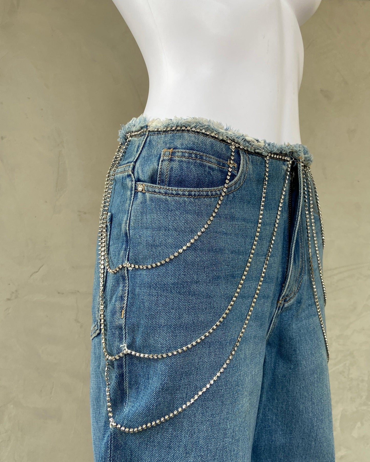 MISS SIXTY BEADED DENIM WIDE LEG JEANS - W27" - Known Source