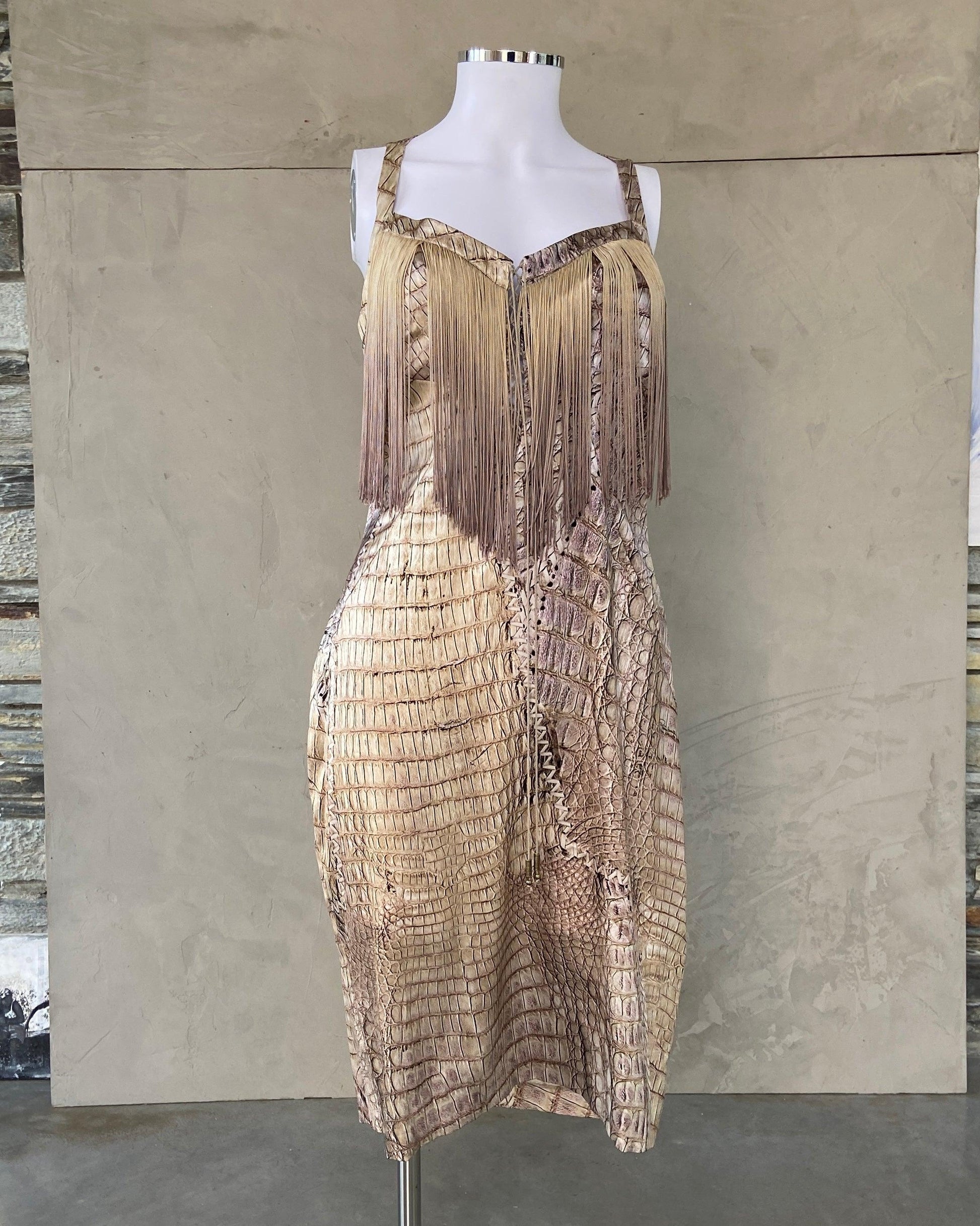 ROBERTO CAVALLI SS2011 SNAKE PRINT FRINGE DRESS - M - Known Source