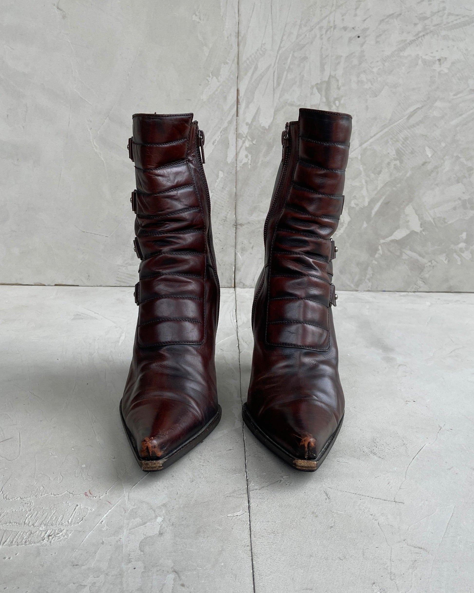 BALENCIAGA 1990'S BUCKLE LEATHER HEELED BOOTS - EU 36 / UK 3 - Known Source