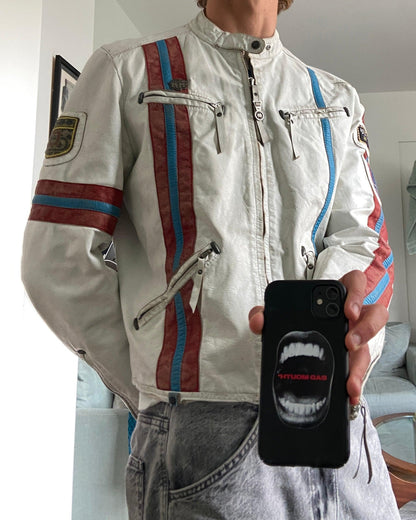 DIESEL 2000'S WHITE LEATHER RACER JACKET - M - Known Source