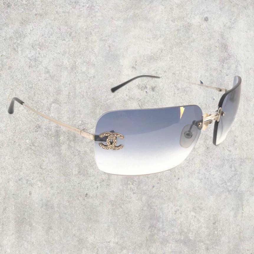 Chanel Sunglasses - Rimless Diamanté with Baby Blue Gradient Lens - Known Source