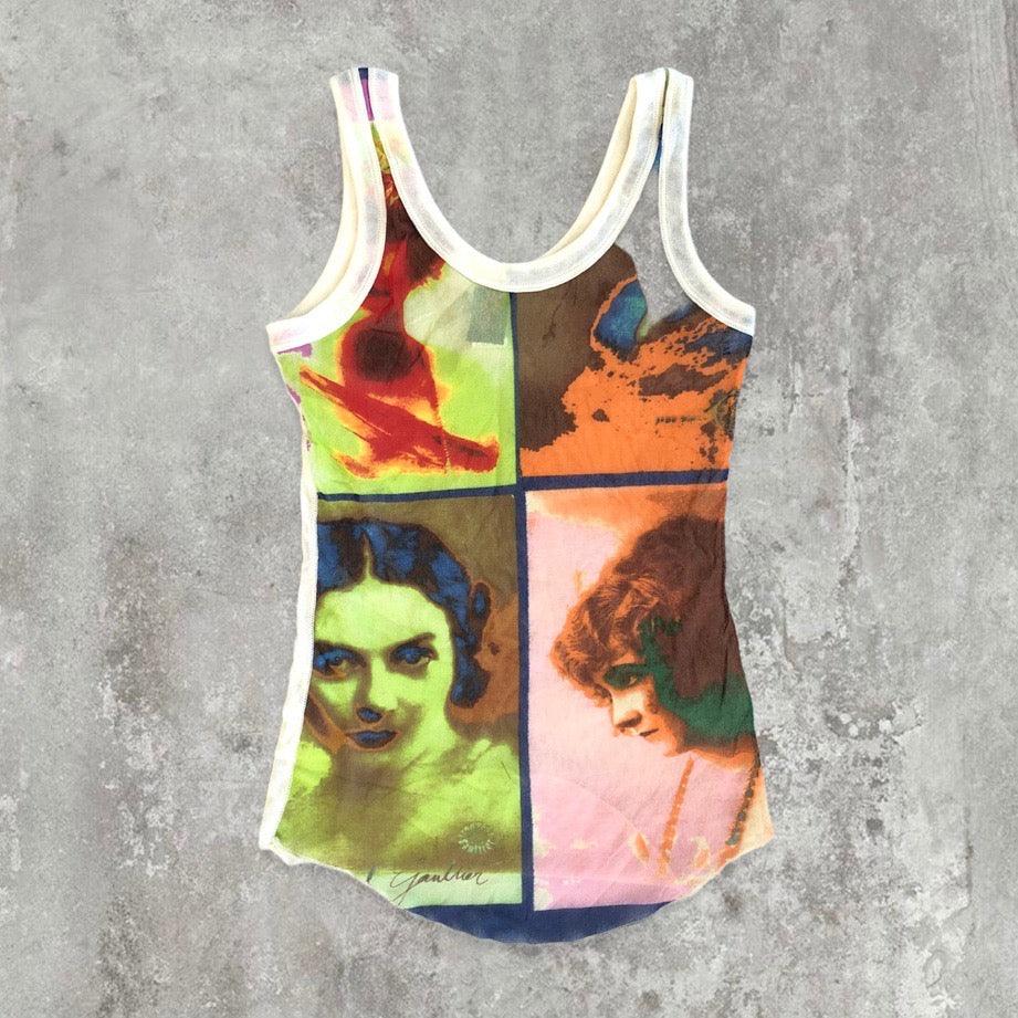 Jean Paul Gaultier JPG ‘Andy Warhol’ Inspired Faces Mesh Vest Top - Known Source