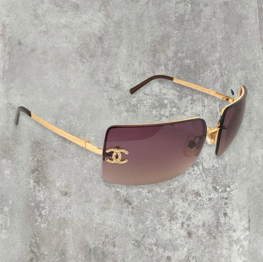 Chanel Rimless Diamanté Sunglasses with Gold Frame - Known Source