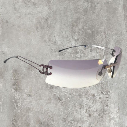 Chanel Rimless Diamanté Sunglasses with Purple Gradient Lens - Known Source