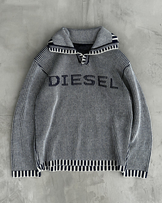 DIESEL RIBBED KNIT SPELLOUT LOGO PULLOVER SWEATSHIRT - S/M - Known Source