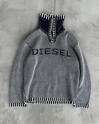 DIESEL RIBBED KNIT SPELLOUT LOGO PULLOVER SWEATSHIRT - S/M - Known Source