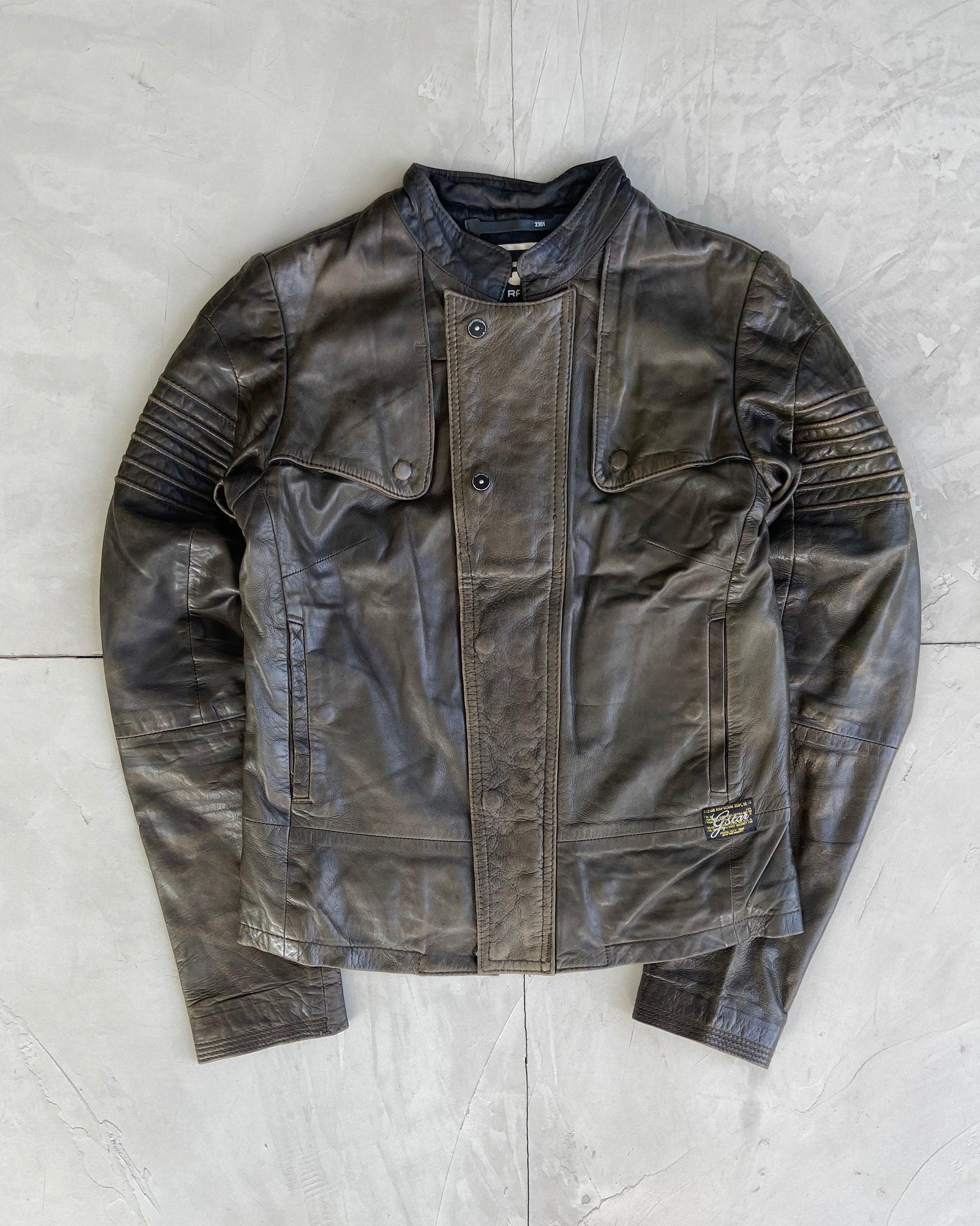 G STAR RAW 90'S LEATHER BIKER JACKET - S - Known Source