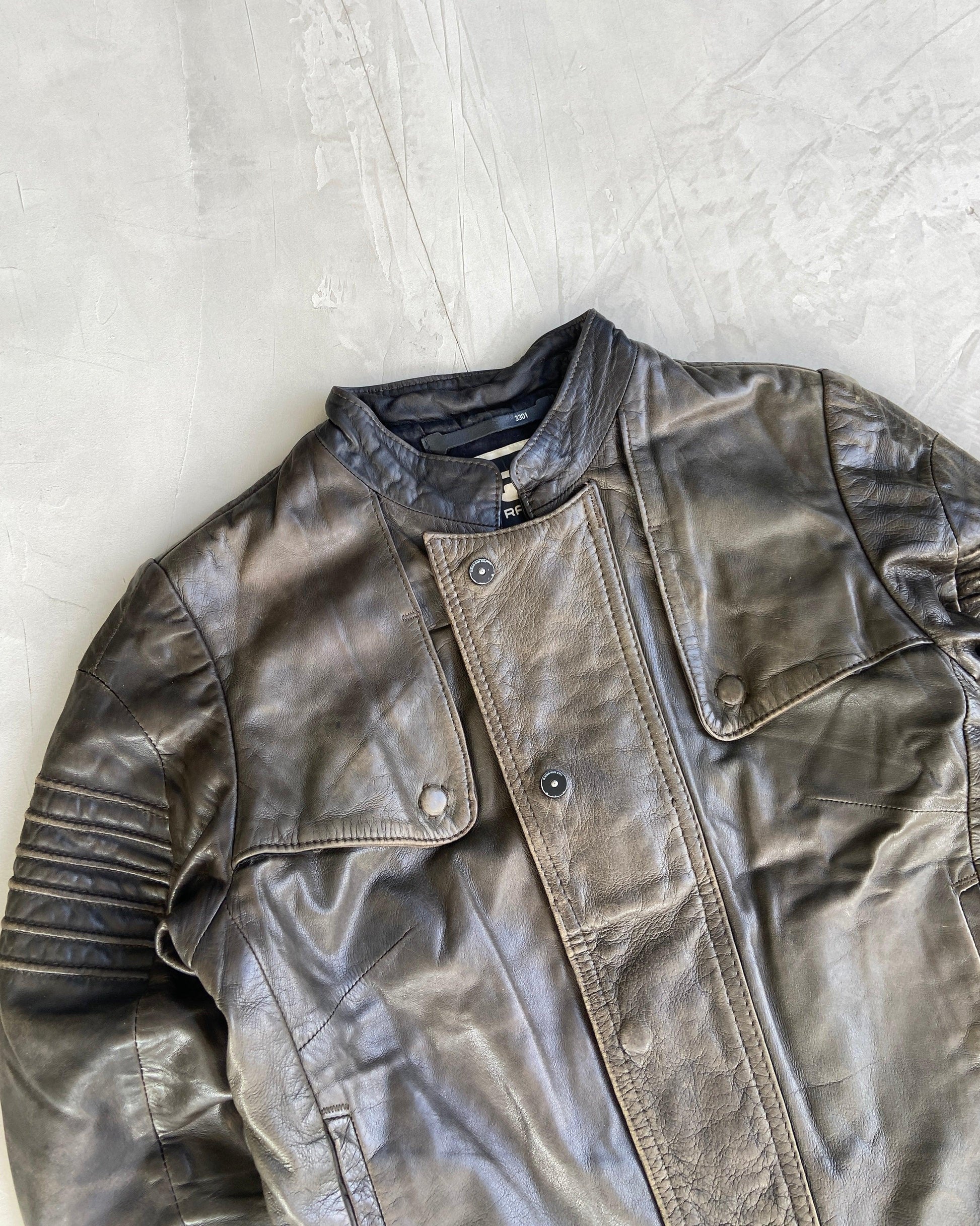 G STAR RAW 90'S LEATHER BIKER JACKET - S - Known Source