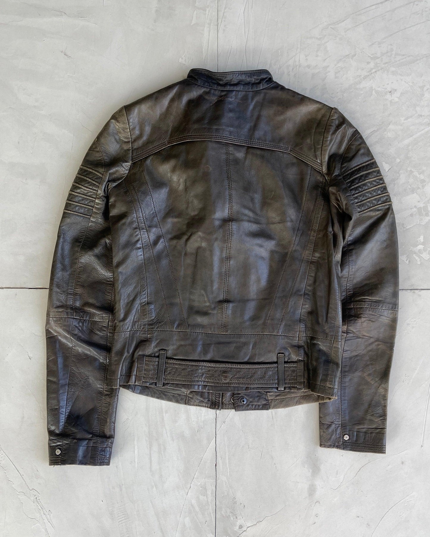 G STAR RAW 90'S LEATHER BIKER JACKET - S - Known Source