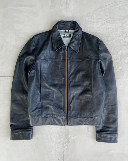 DIESEL 90'S BLACK LEATHER JACKET - L - Known Source