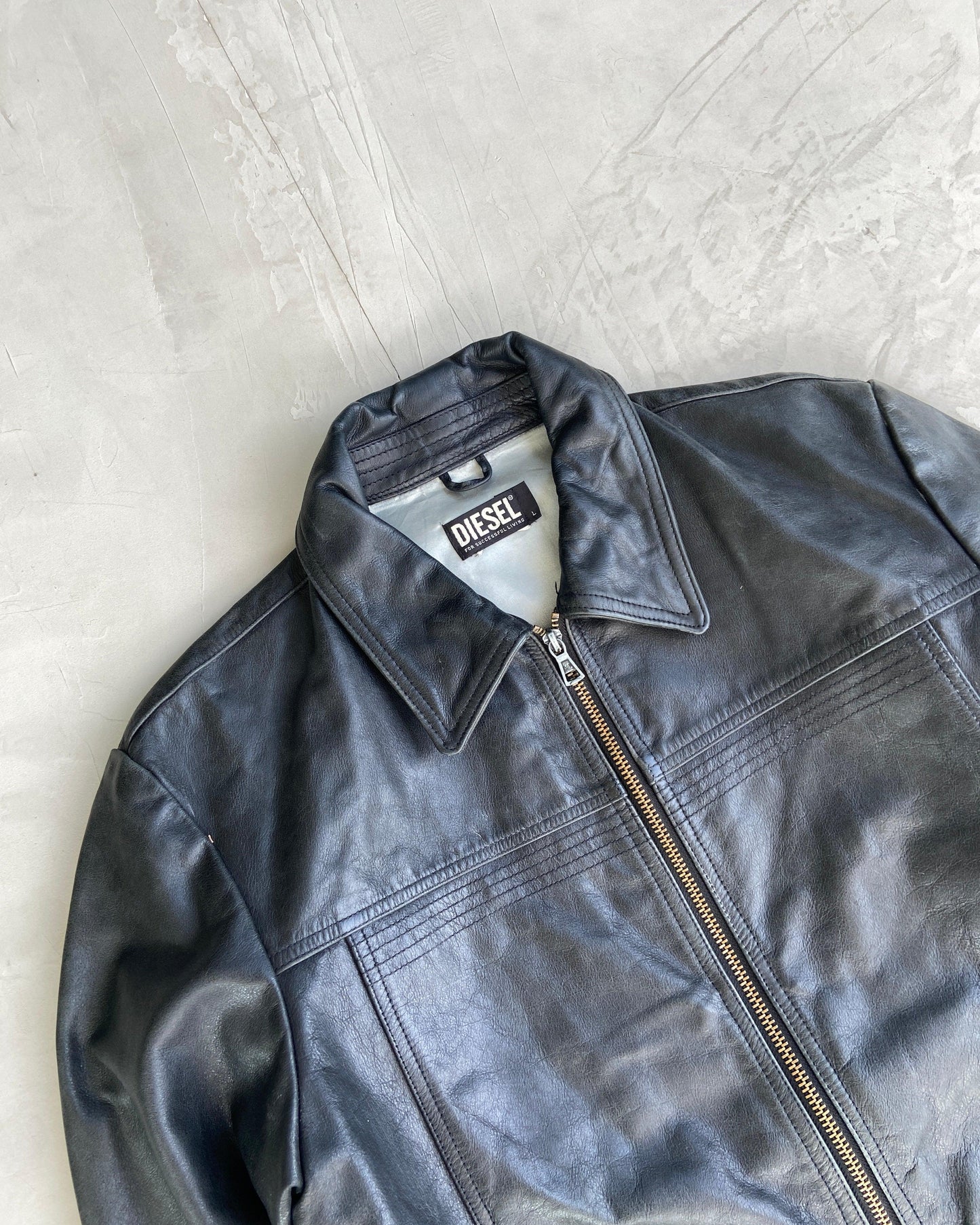 DIESEL 90'S BLACK LEATHER JACKET - L - Known Source