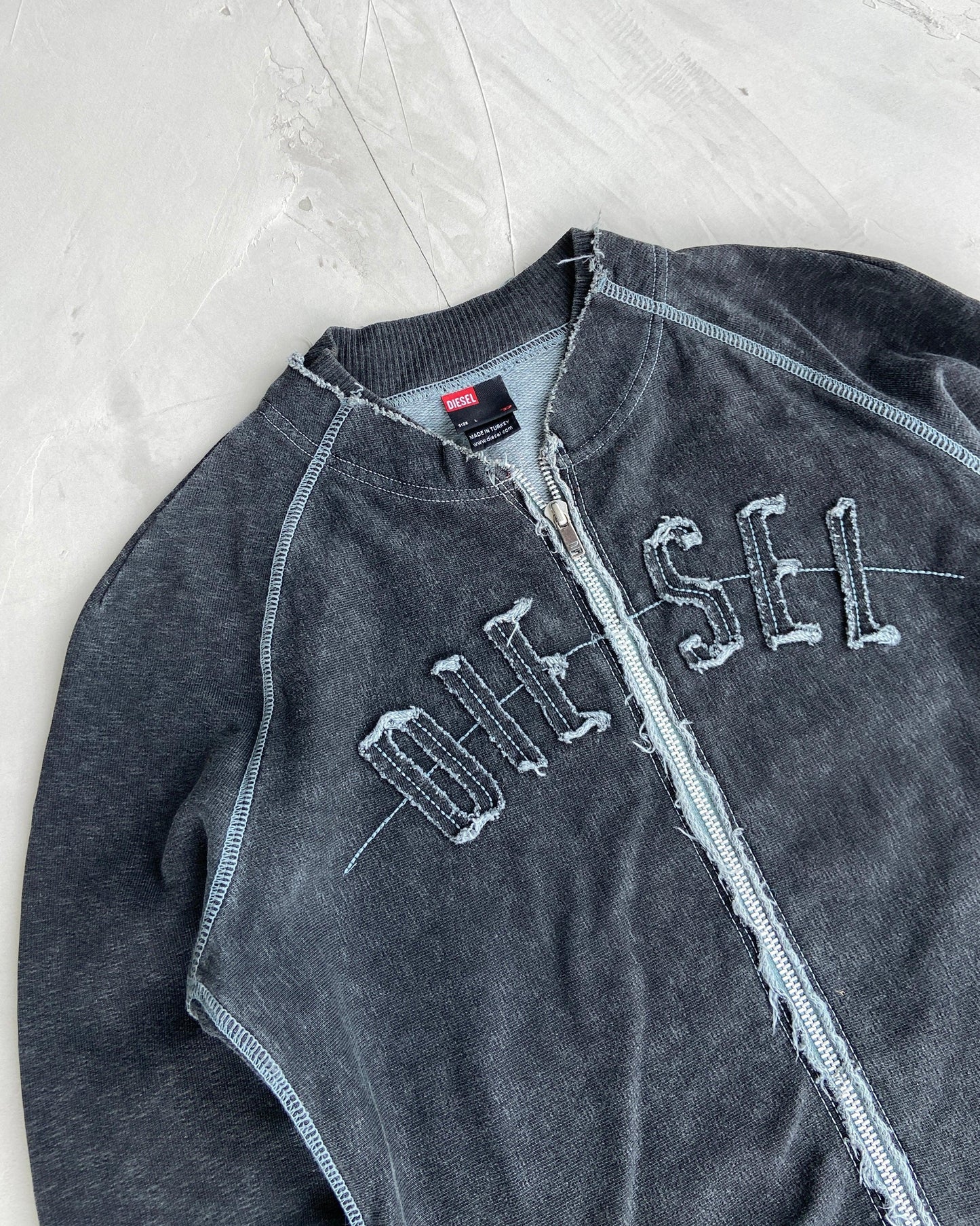 DIESEL DISTRESSED ZIP UP HOODIE - M - Known Source