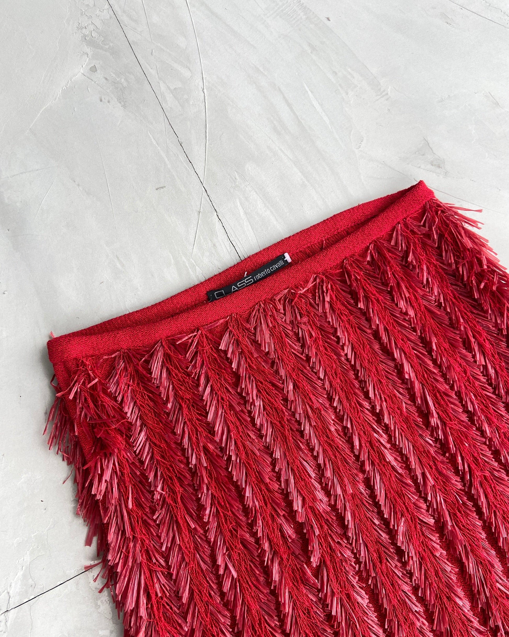 ROBERTO CAVALLI RUFFLED RED MINI SKIRT - S - Known Source